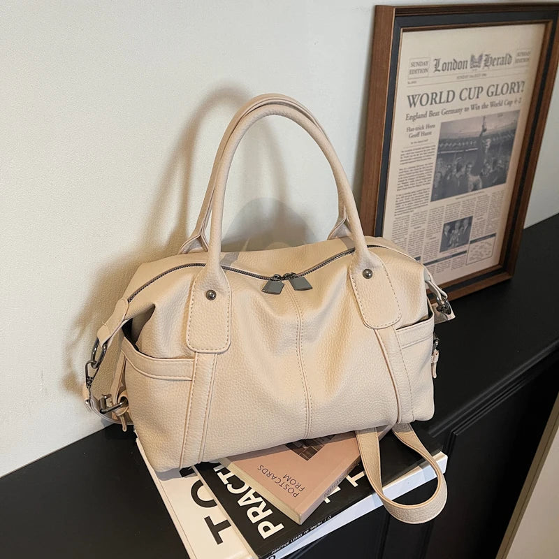Luxury Women Shoulder Bag Soft Leather Retro Solid Color Crossbody Bags Large Capacity Handbags Fashion Travel Commuter Tote Sac