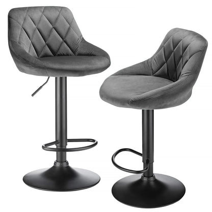 Set of 2 Swivel Velvet Bar Stools – Height Adjustable Chairs with Backrest