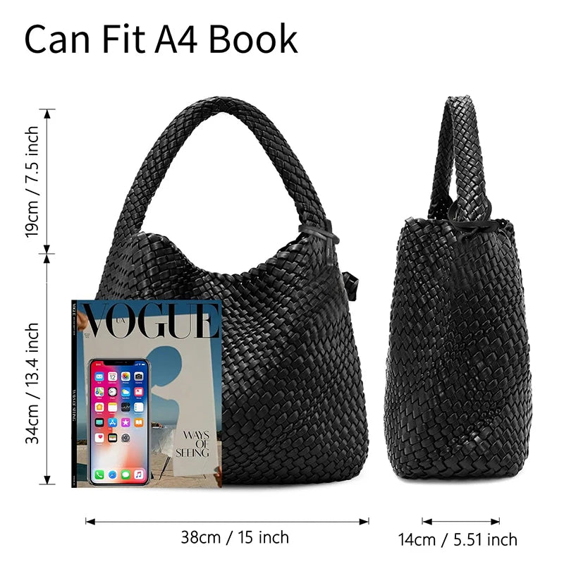 Woven Tote Bag for Women – Large Soft Leather Shoulder Bag with Purse