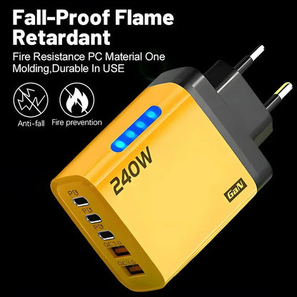 240W GaN USB-C Charger 5-in-1 – Fast Charging Power Adapter (EU/US Plug)