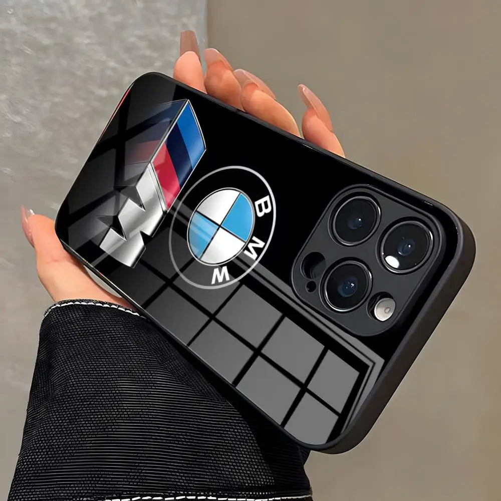 Luxury BMW Style Glass Phone Case for iPhone