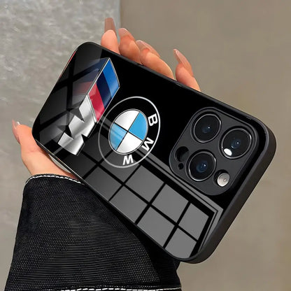 Luxury BMW Style Glass Phone Case for iPhone