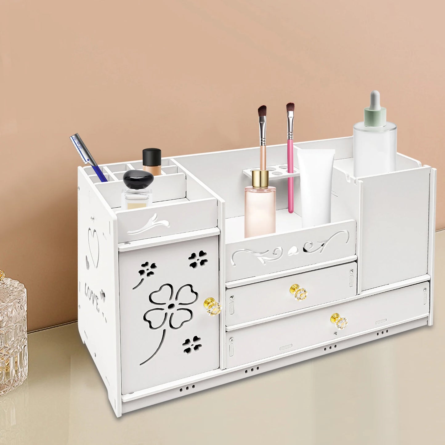 Cosmetic Storage Box, Clear Plastic Makeup Organizer with 2 Drawers, Acrylic Vanity Organizer for Lipstick Brushes Jewelry