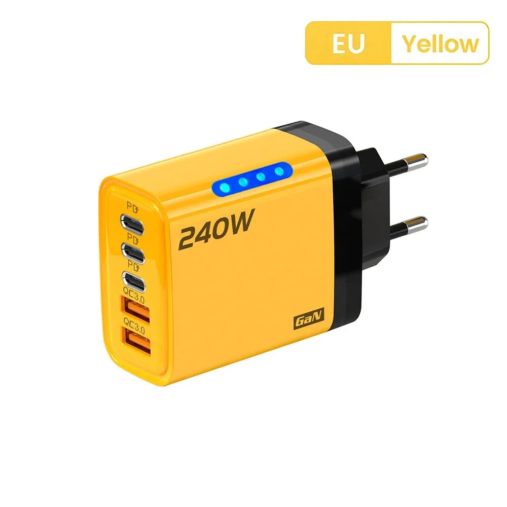 240W GaN USB-C Charger 5-in-1 – Fast Charging Power Adapter (EU/US Plug)
