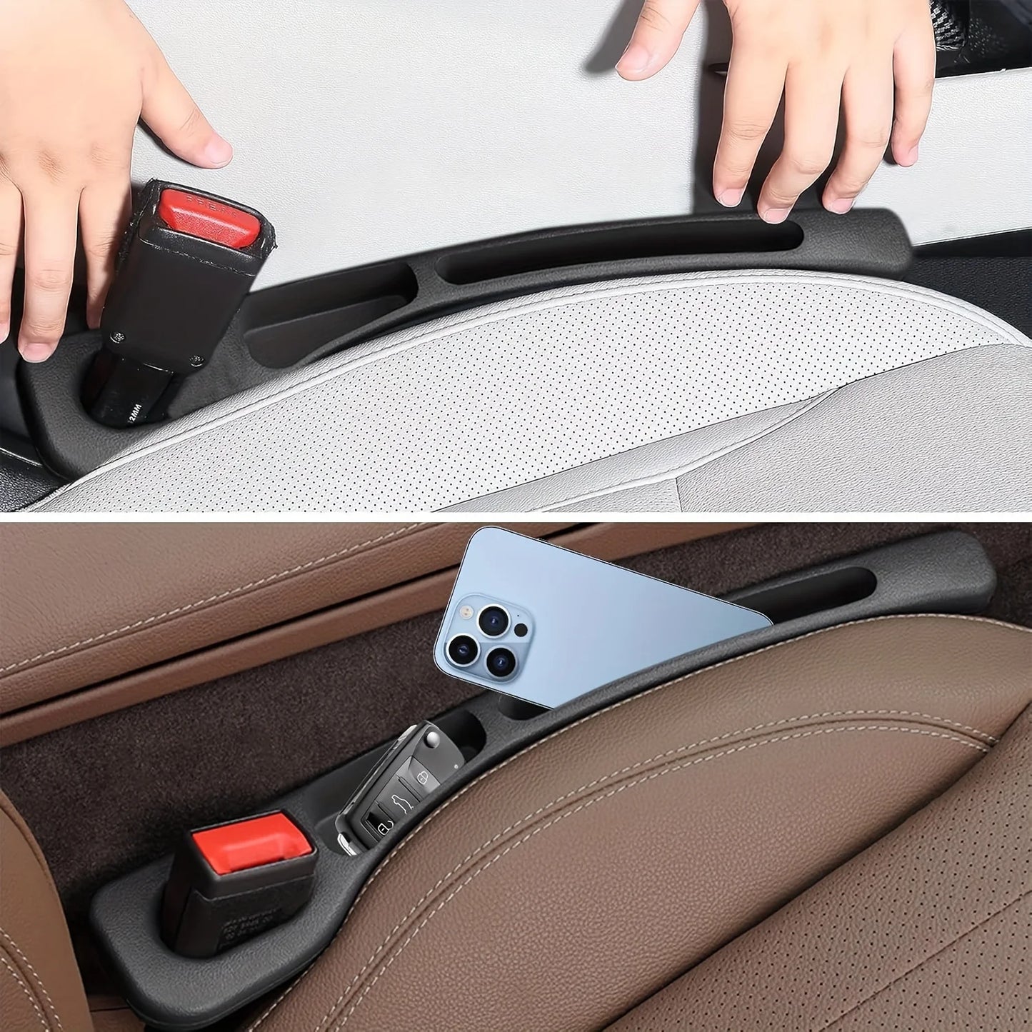2PCS Car Seat Gap Filler Organizer – PU Waterproof Gap Plug with Storage Slots