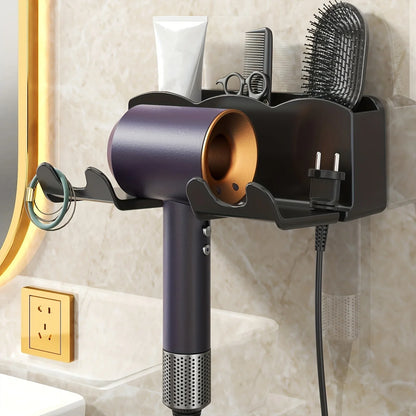 Wall-Mounted Hair Dryer Holder – No-Drill Bathroom Storage Rack