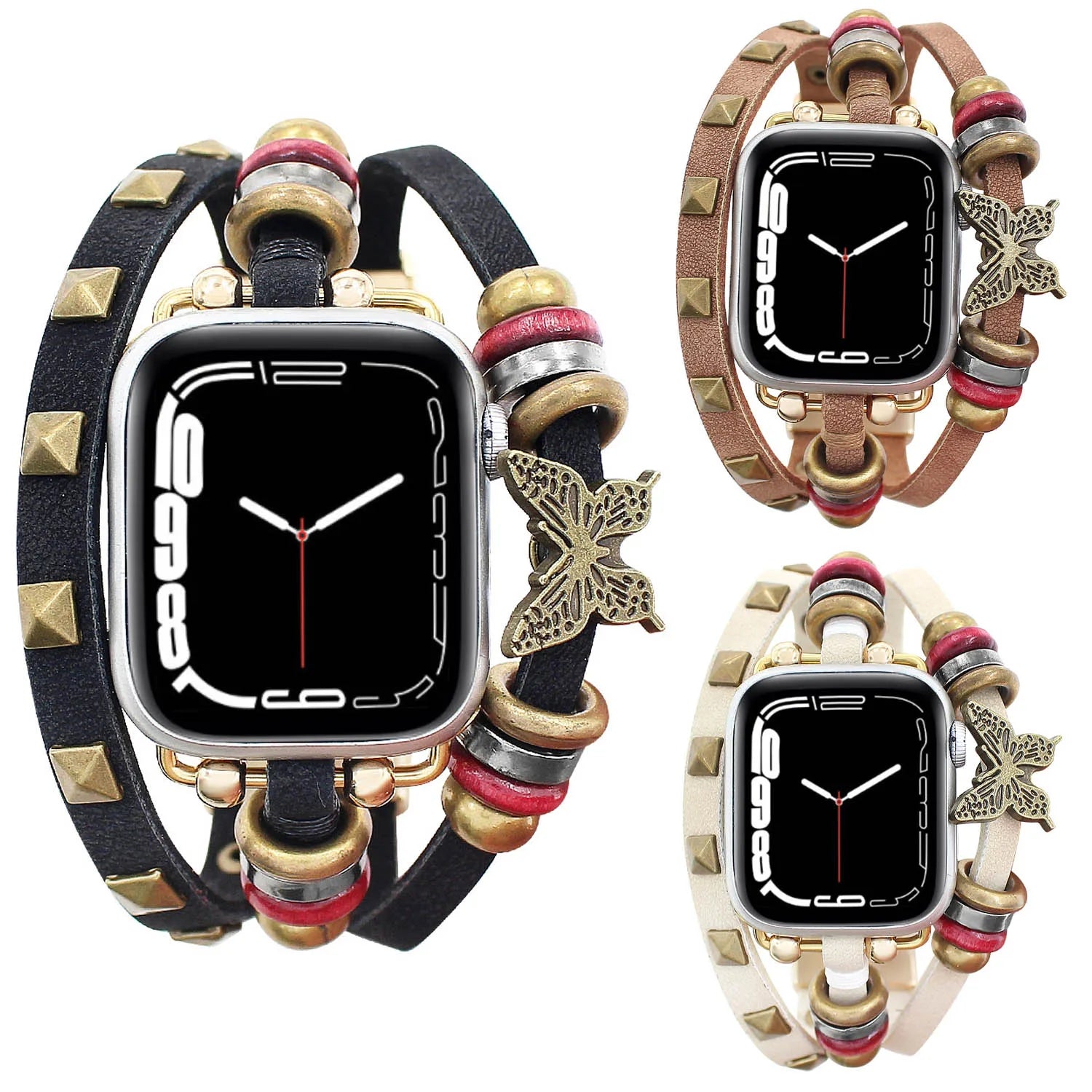 Retro Leather Metal Bracelet Strap for Apple Watch — Ultra/Series 10/9/SE/7/6/5/4 · 49/46/45/44/42/41/40mm