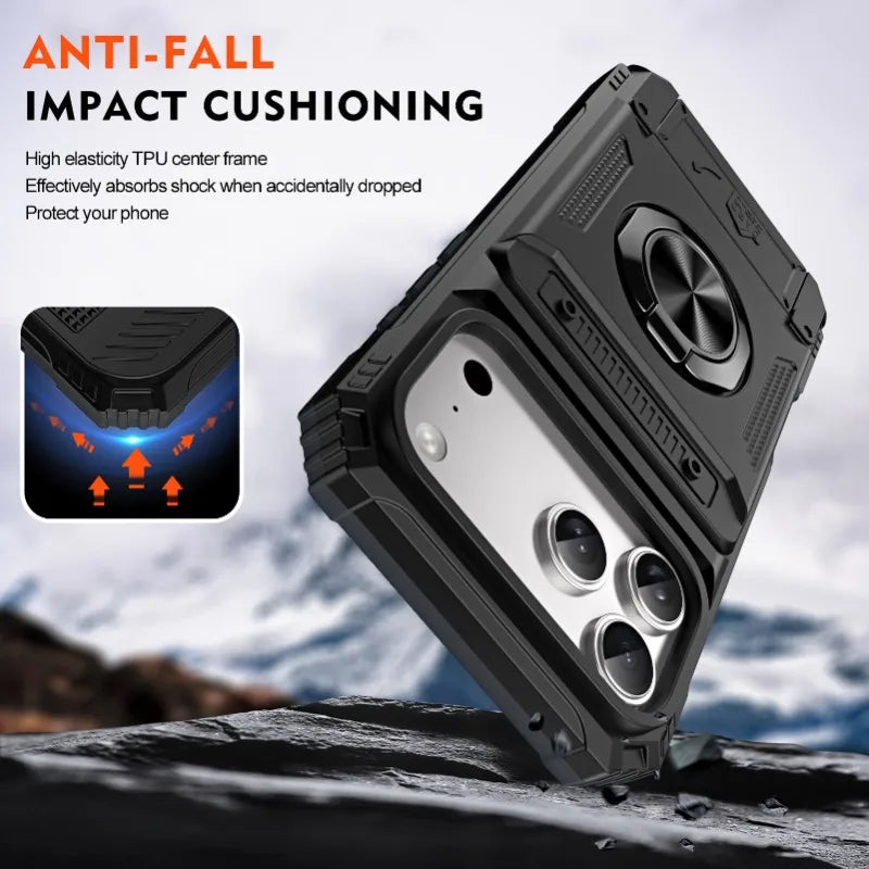 Case For iPhone 17 16 15 14 13 Pro Max Plus 17 Air Magnetic Rotated Ring Kickstand Heavy Duty Drop Protection Wallet Armor Cover