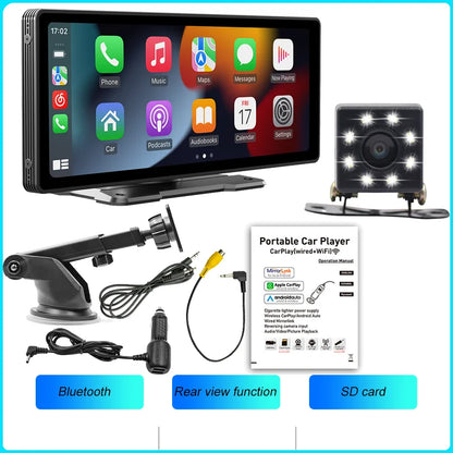 BQCC 10.26” Wireless CarPlay Screen – Portable Car Display with Rear Camera & Android Auto