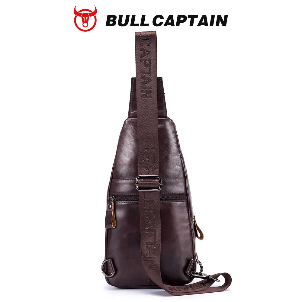 BULLCAPTAIN Genuine Leather Men’s Chest Bag – Large Capacity Casual Crossbody Sling Bag