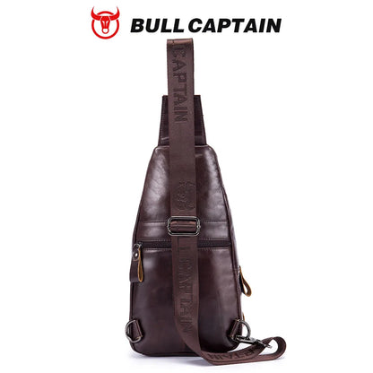 BULLCAPTAIN Genuine Leather Men’s Chest Bag – Large Capacity Casual Crossbody Sling Bag