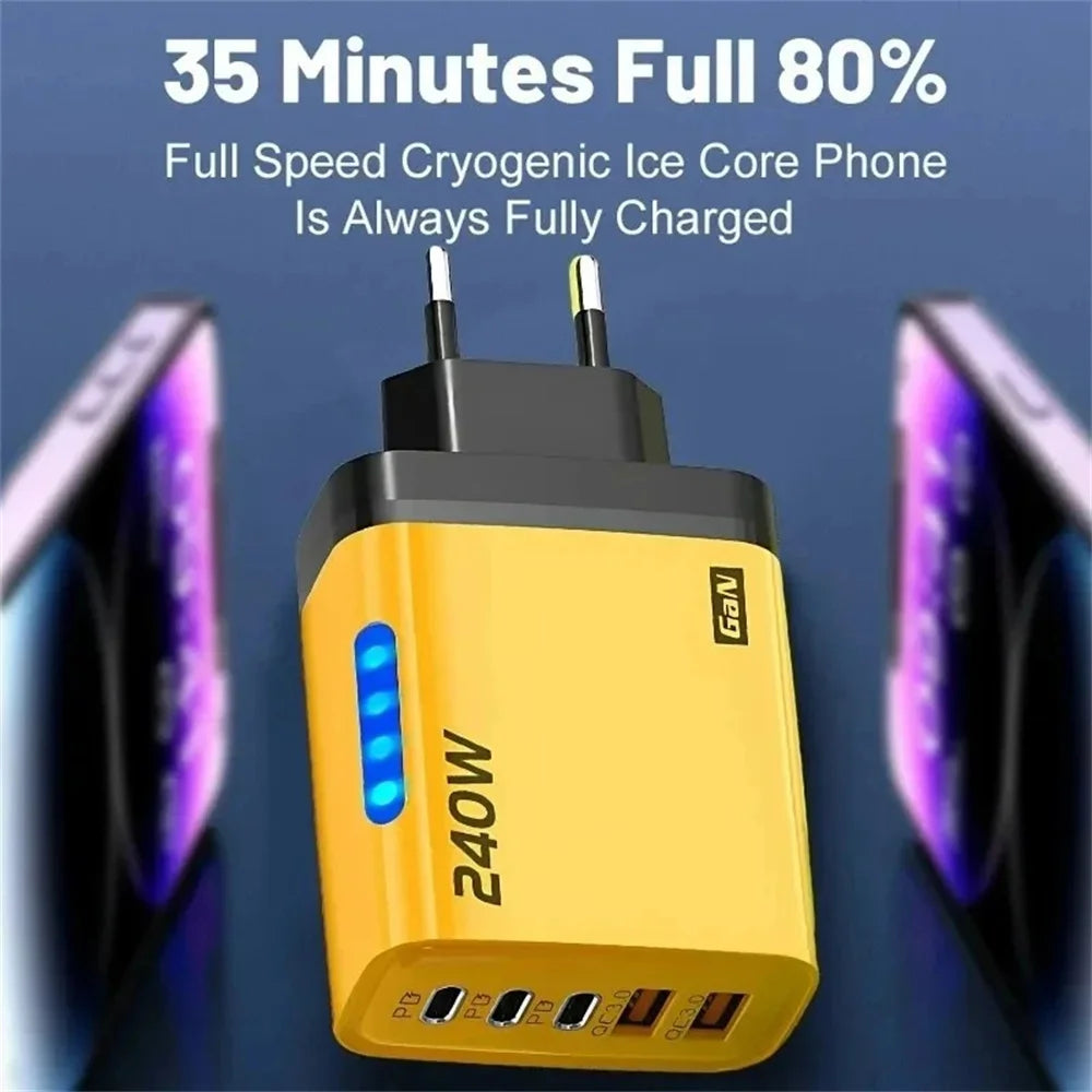 240W GaN USB-C Charger 5-in-1 – Fast Charging Power Adapter (EU/US Plug)