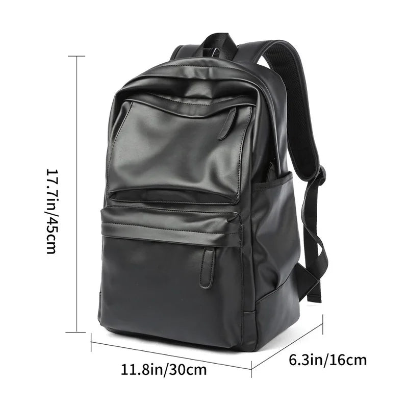 Men's PU Leather Backpack – Waterproof Travel & Laptop Bag 14"