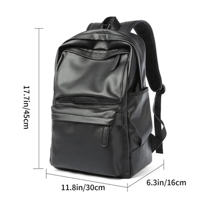 Men's PU Leather Backpack – Waterproof Travel & Laptop Bag 14"