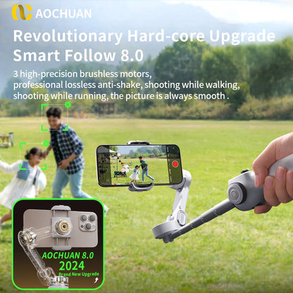 AOCHUAN Handheld Gimbal Stabilizer 3-Axis Smart V8 For Phone with Extension Rod Tripod Face Tracking For iPhone Android TikTok