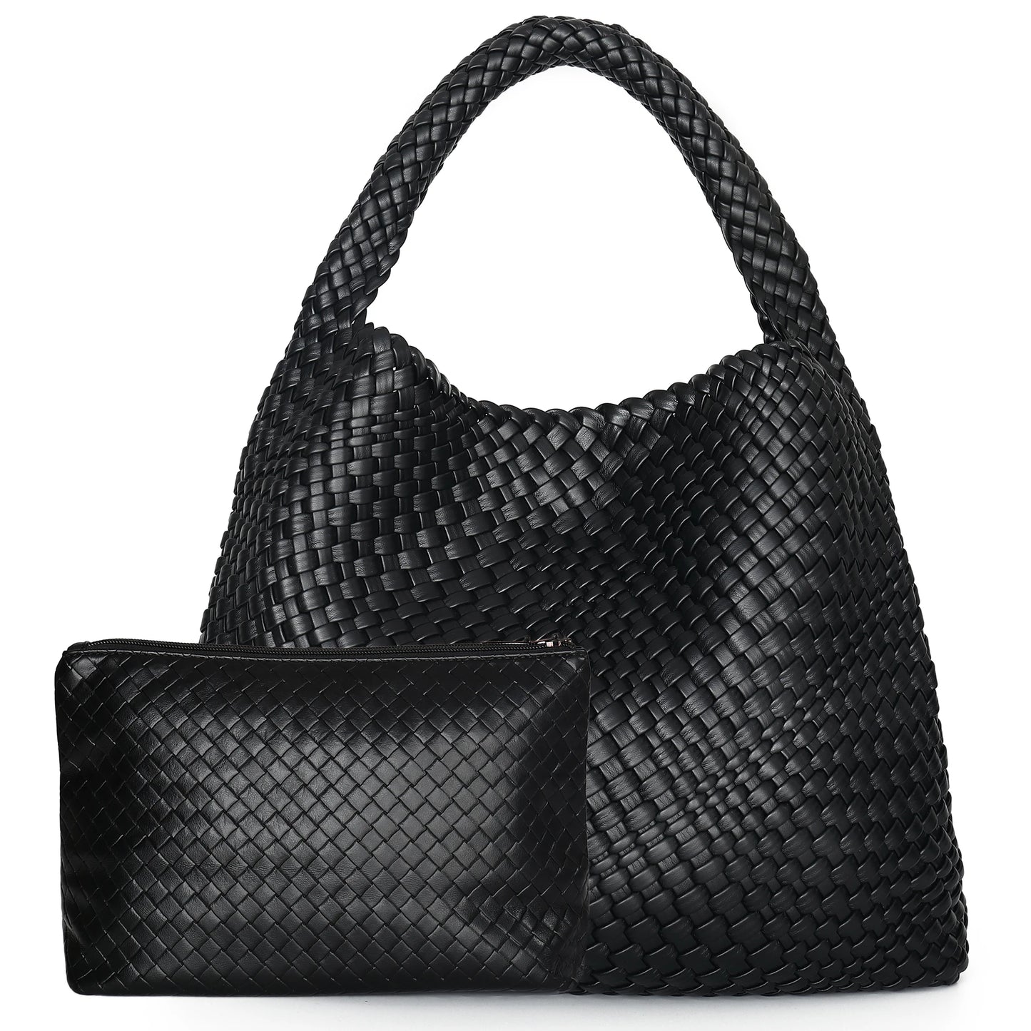 Woven Tote Bag for Women – Large Soft Leather Shoulder Bag with Purse