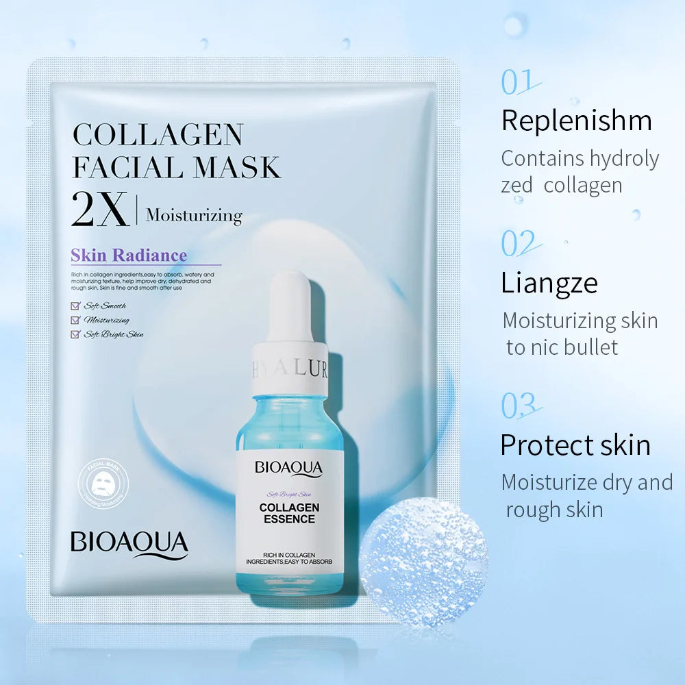 BIOAQUA Centella Collagen Face Mask (20pcs) – Hydrating & Refreshing Sheet Masks with Hyaluronic Acid