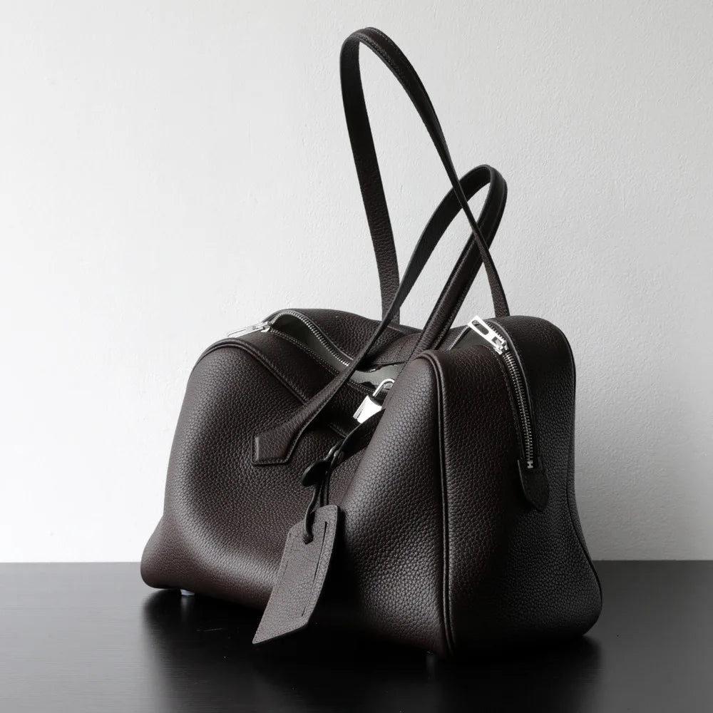 Premium Cowhide Boston Bag – Genuine Leather Large Capacity Women’s Bowling & Messenger Bag