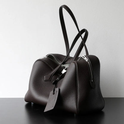 Premium Cowhide Boston Bag – Genuine Leather Large Capacity Women’s Bowling & Messenger Bag