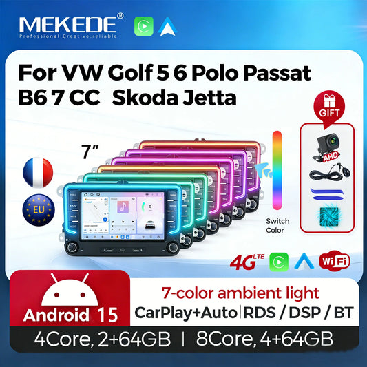 MEKEDE 7'' Android 15 Wireless Carplay 4G+64G Car Radio USB Type-c For VW 4G Multimedia GSP Navigation 8 Core Intelligent System