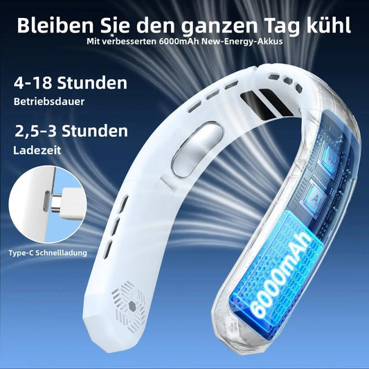 Portable Neck Fan, 6000mAh Battery Neck Fan Rechargeable, 360° Cooling Personal Fan, 3 Speeds Foldable Quiet Wearable Fan for camping，Travel Outdoor Indoor, Birthday Gifts