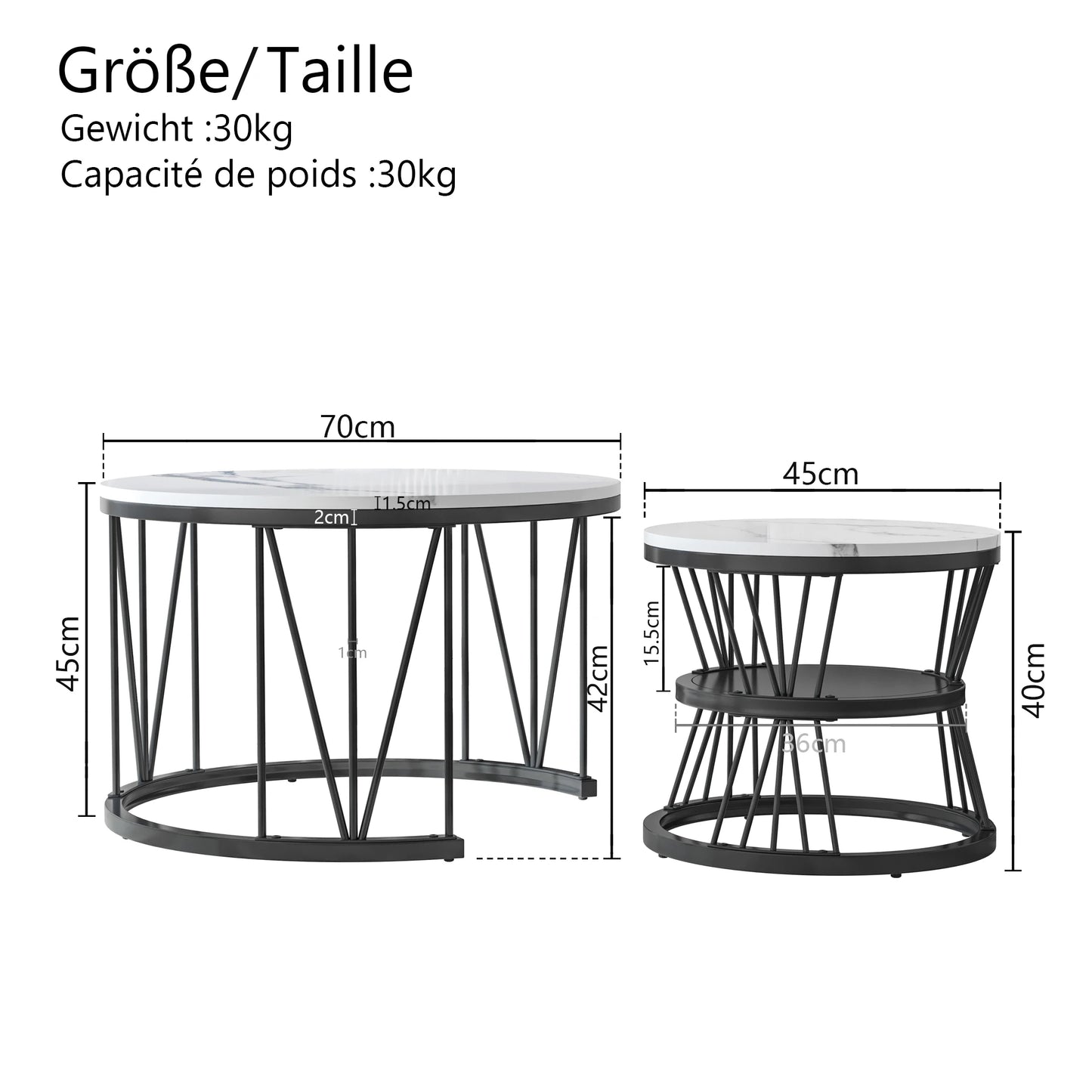 Roshanda 2PCS Nesting Coffee Table Set – Modern Round Sofa Tables