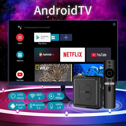 Q7 New Android 14 TV Box 8GB+128GB Smart Network Set-Top Box Supports WiFi 6 Bluetooth 5.0 4K HDR10 Voice Remote Control TV Box