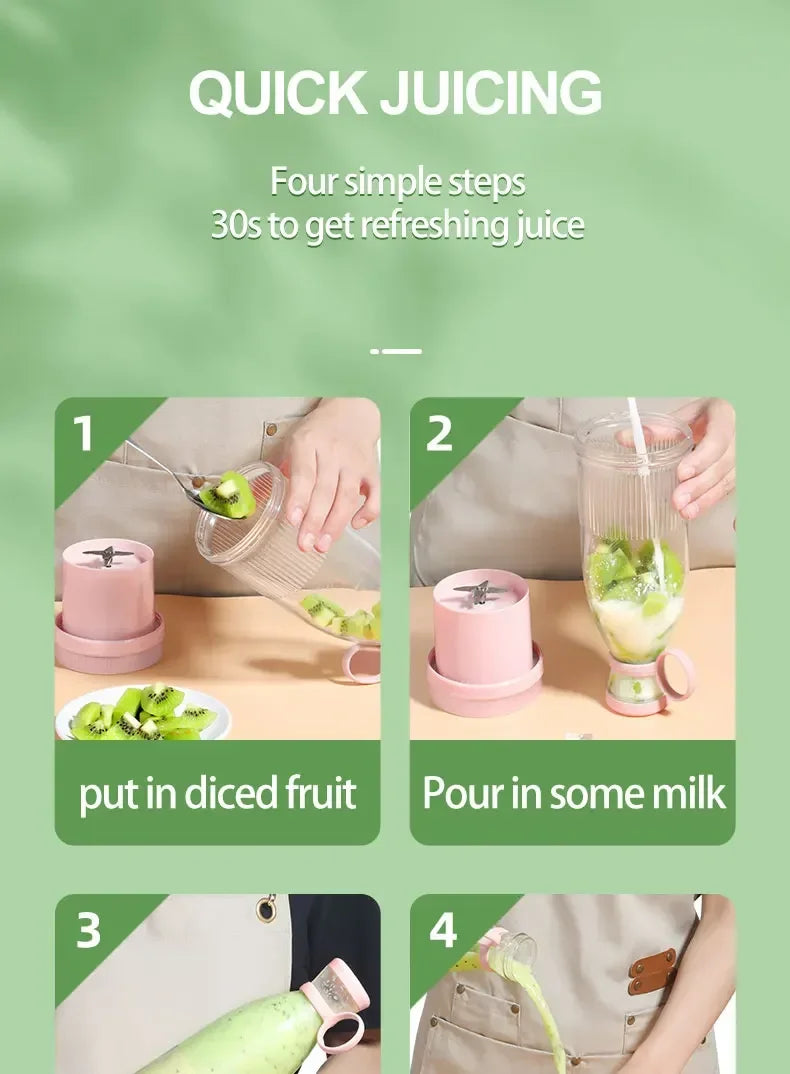 Portable Electric Juicer Cup – USB Mini Blender with 6 Blades for Smoothies & Milkshakes