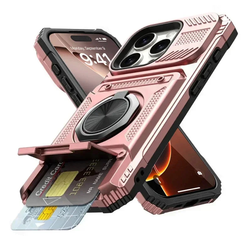 Case For iPhone 17 16 15 14 13 Pro Max Plus 17 Air Magnetic Rotated Ring Kickstand Heavy Duty Drop Protection Wallet Armor Cover