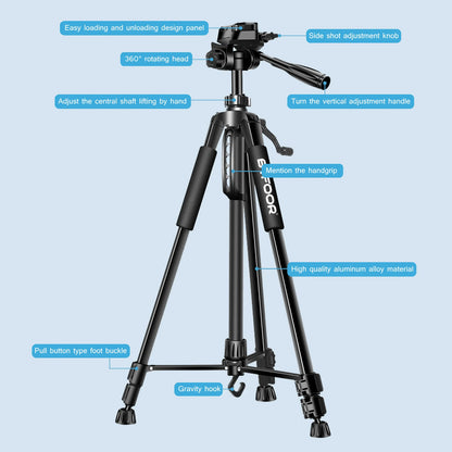 55” Aluminum Tripod Stand – 140cm Camera & Phone Tripod with Pan Head & Quick Release Plate