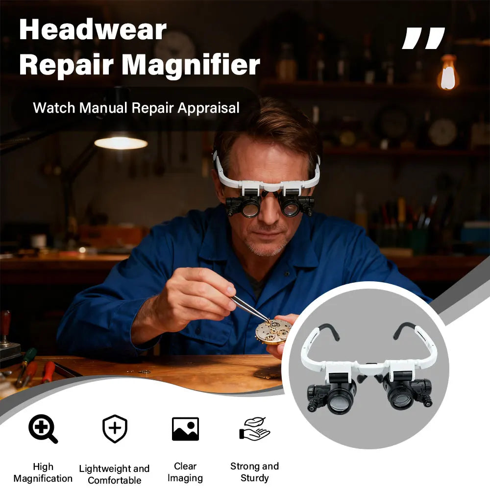 Head Mounted Magnifying Glass with LED – 8X/15X/23X Precision Repair Tool