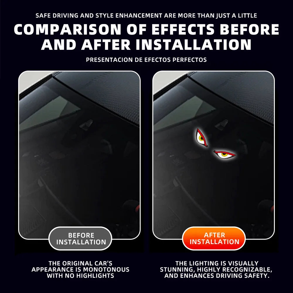 Cool DEMON EYE Ambient Light Solar Powered Breathing Neon Light Car Decoration Rear Windshield Atmosphere Lights Car Accessories