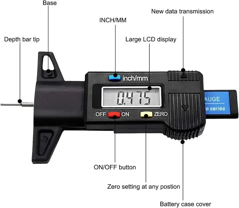 New Digital Depth Gauge Caliper Tread Depth Gauge LCD Tire Tread Gauge For Car Tire 0-25mm Measurer Tool Caliper Repair Tools