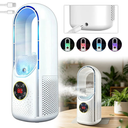 New Portable Mini Air Conditioner, USB Bladeless Cooling Fan, 6 Speed Silent Timed Air Cooler for Home Office