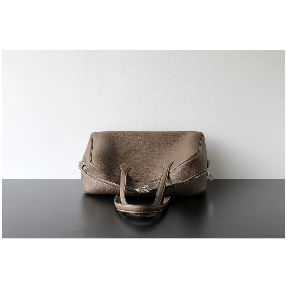 Premium Cowhide Boston Bag – Genuine Leather Large Capacity Women’s Bowling & Messenger Bag