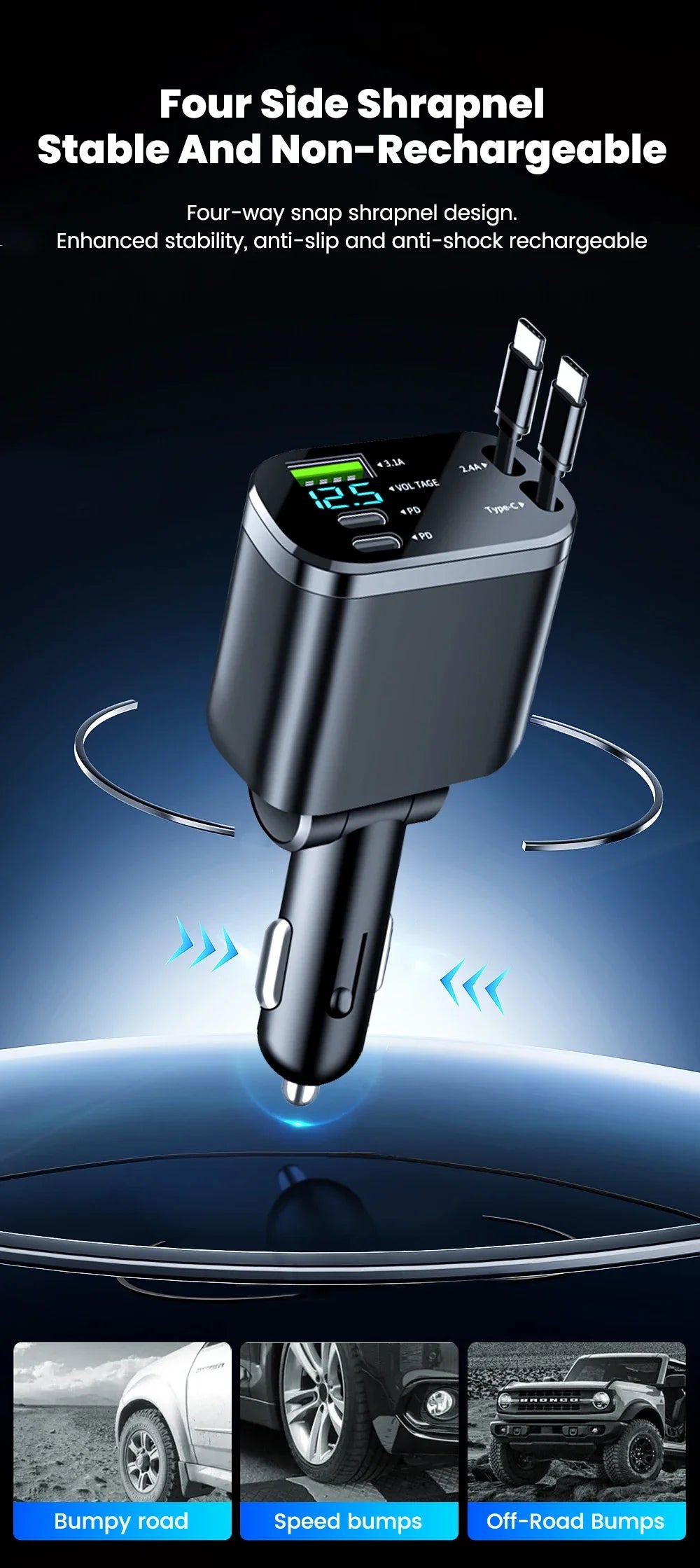 50W Car Charger PD30W – Fast Charging Cigarette Lighter Adapter with Voltage Display