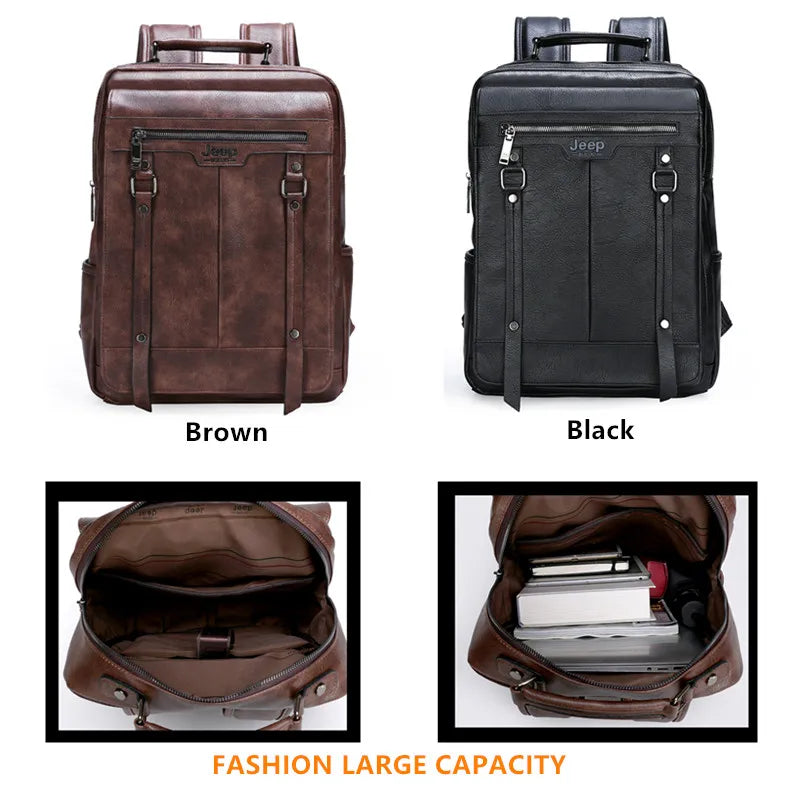 JEEP Brand Men leather backpacks Urban fashion 14inches laptop school bags Business casual Waterproof mochila EASTPAK 30L New