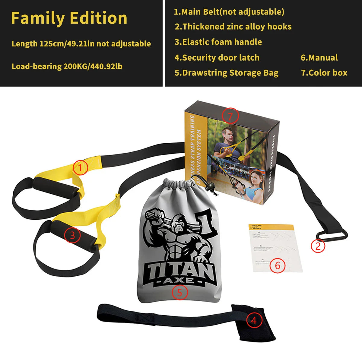 Suspended Training Belt with Bungee Storage Bag for Pull-ups, Pilates, Strength Training and Resistance Home Exercise Supplies