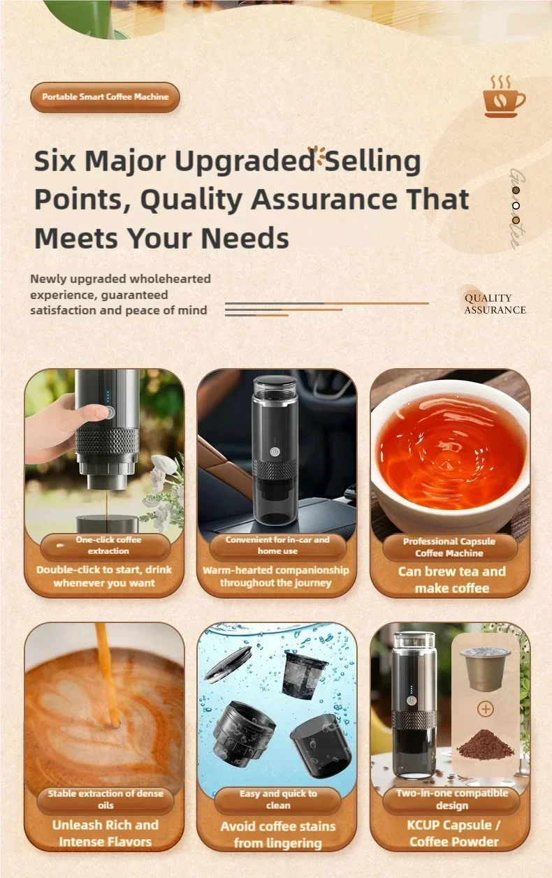 TINSOL Portable Coffee Maker Electric Capsule Grind Coffee Brewer is suitable for ground coffee and KCUP Capsule coffee capsules
