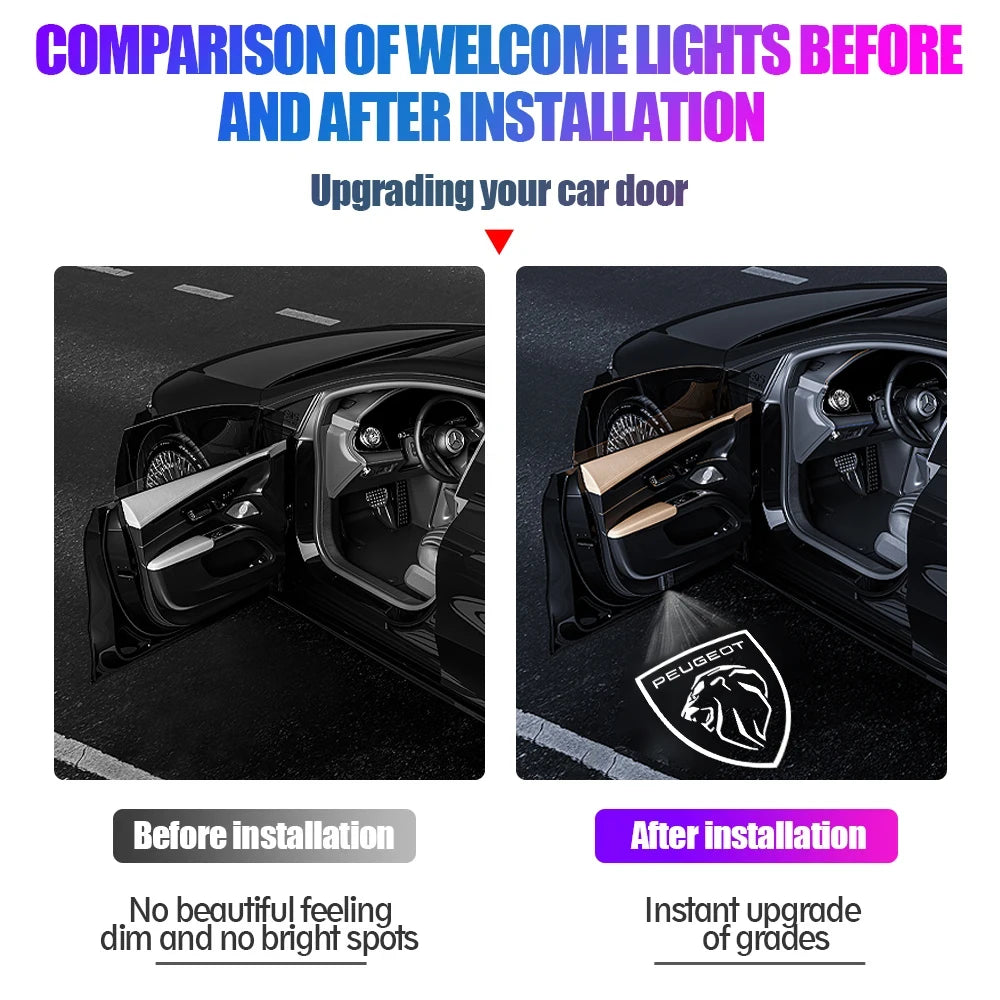 2Pcs Car Door Welcome Lights Projector Lamps Accessories For Peugeot 206 307 308 207 3008 208 407 508 2008 5008 301
