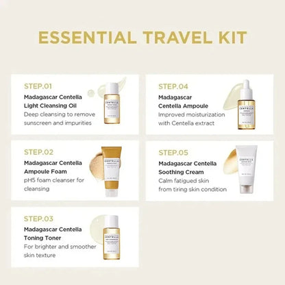🌿 SKIN1004 Madagascar Centella Travel Kit – Mini 5pcs Skincare Set (Toner, Ampoule, Cream & Cleanser)