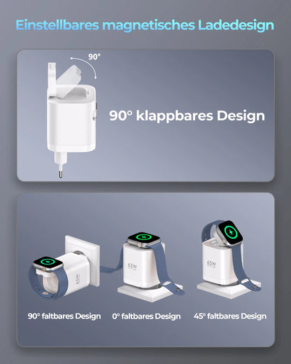 TITLE: TOPADRE 65W Retractable Wireless Charger – Apple Watch, iPhone, iPad & MacBook Foldable Charger