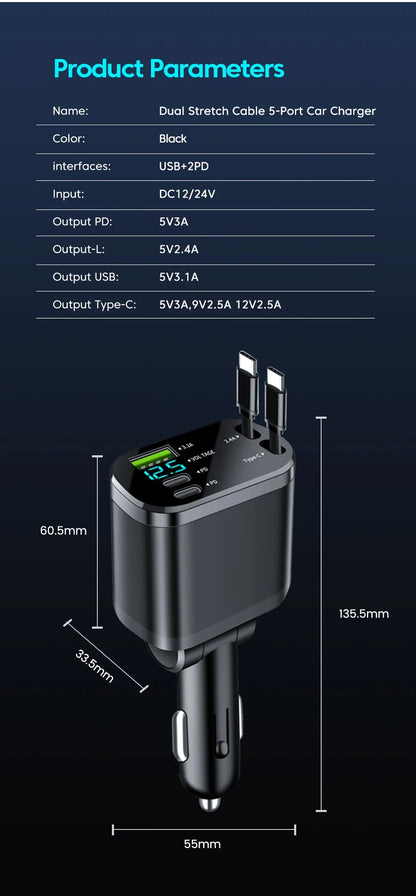 50W Car Charger PD30W – Fast Charging Cigarette Lighter Adapter with Voltage Display