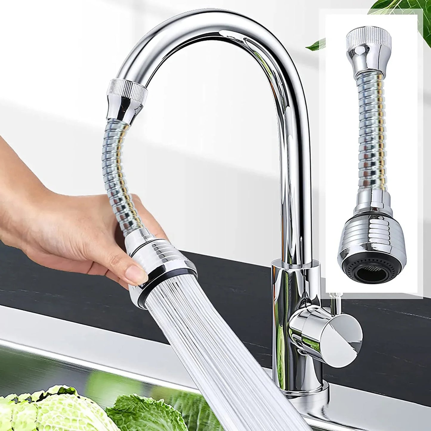 Rotating Faucet Sprayer Extender – Water Saving Splash-Proof Kitchen Tap Attachment