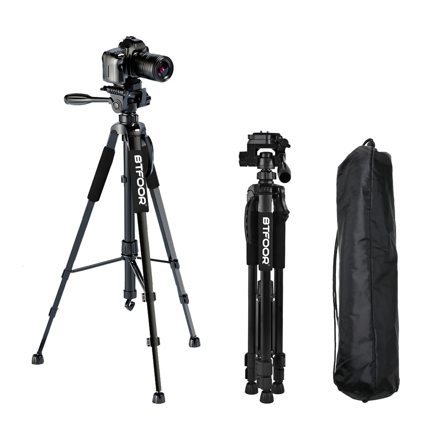 55” Aluminum Tripod Stand – 140cm Camera & Phone Tripod with Pan Head & Quick Release Plate