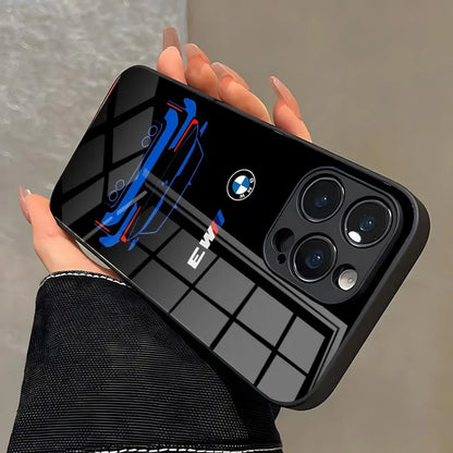 Luxury BMW Style Glass Phone Case for iPhone