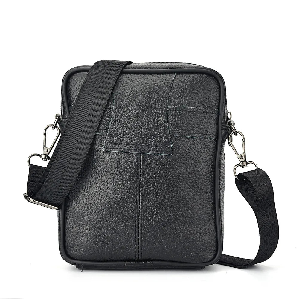 Men’s Genuine Leather Crossbody Bag – Retro Business Messenger Bag with Zipper Pockets