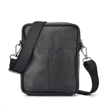 Men’s Genuine Leather Crossbody Bag – Retro Business Messenger Bag with Zipper Pockets