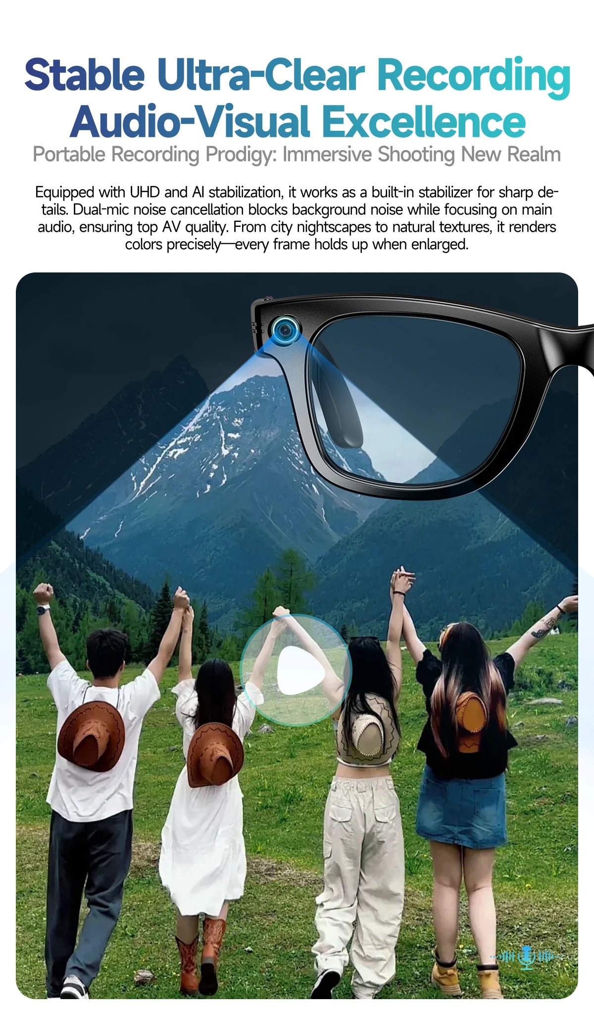 AI Smart Camera Glasses – Photo/Video Recording, Translation & Call Sunglasses (Waterproof)