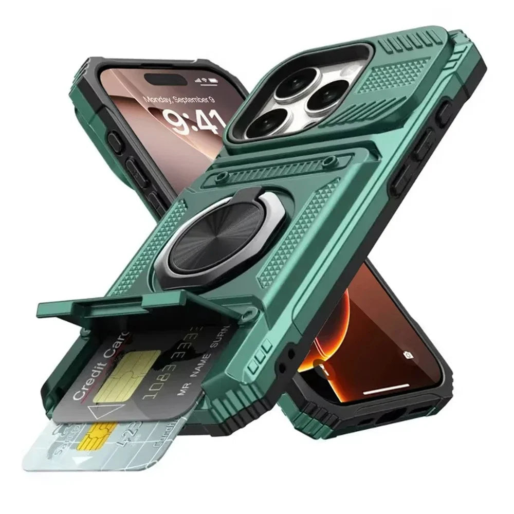 Case For iPhone 17 16 15 14 13 Pro Max Plus 17 Air Magnetic Rotated Ring Kickstand Heavy Duty Drop Protection Wallet Armor Cover